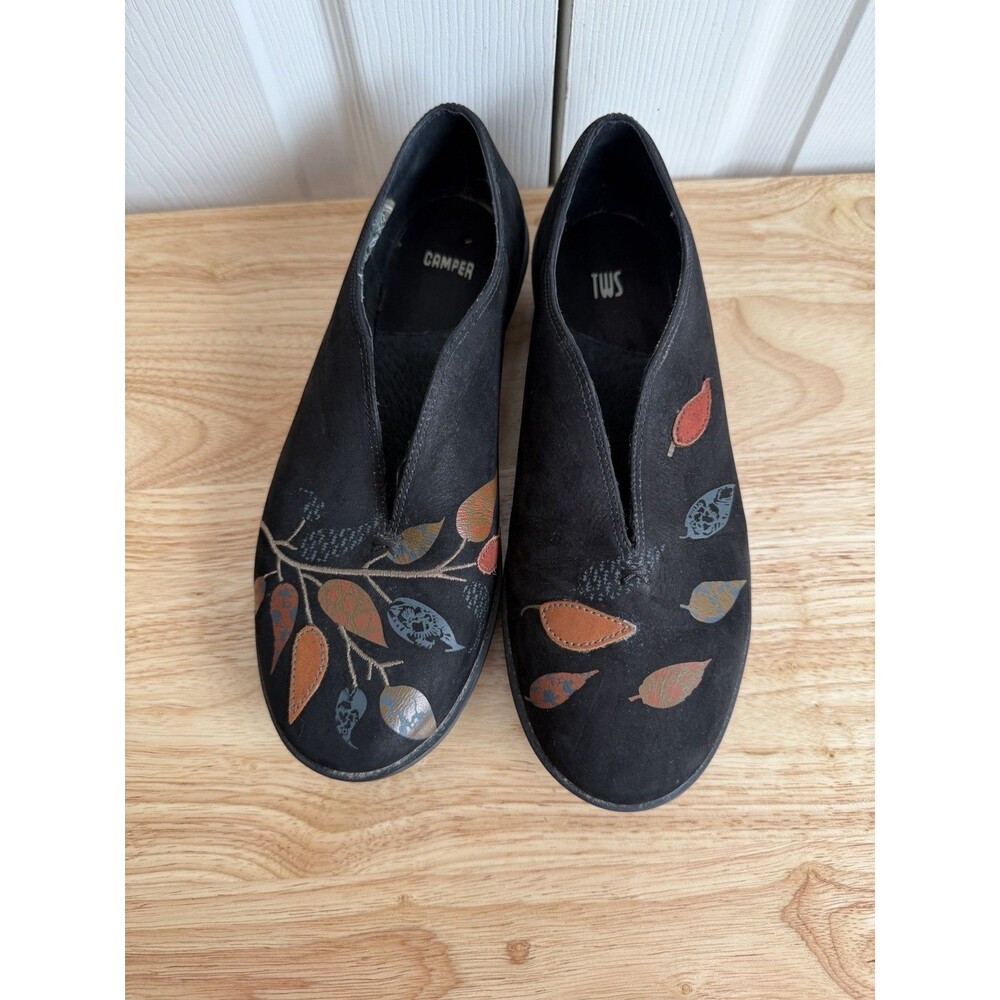 CAMPER Twins TWS Black Leather ART Print Ballet Flats 38